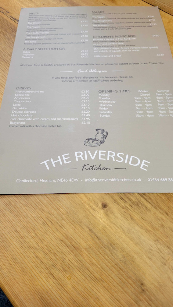 Riverside menu