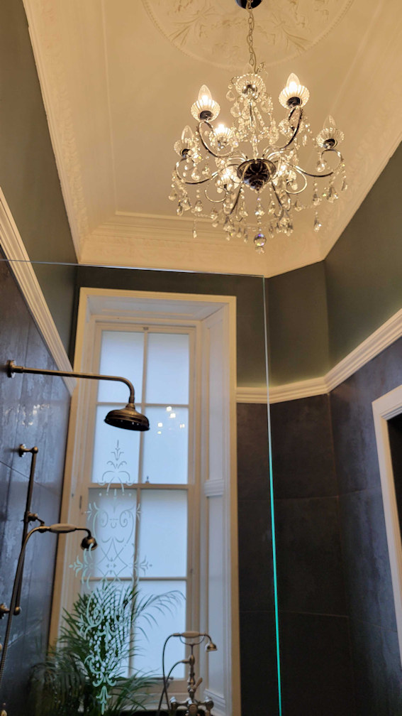 Chandalier in the bathroom